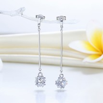 Elegant Cube Created Diamonds Solid 14k White Gold Over Dangle Bar Drop Earrings - £67.93 GBP