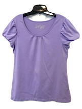 2 A Tee Womens L Lavender Balloon Sleeve Scoop Gathered Neckline Cotton Top - £7.79 GBP