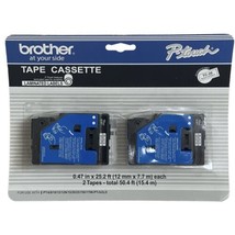 2 Pack Brother P-Touch Tape Cassette Laminated Labels TC-20 12mm Black/White - £18.90 GBP