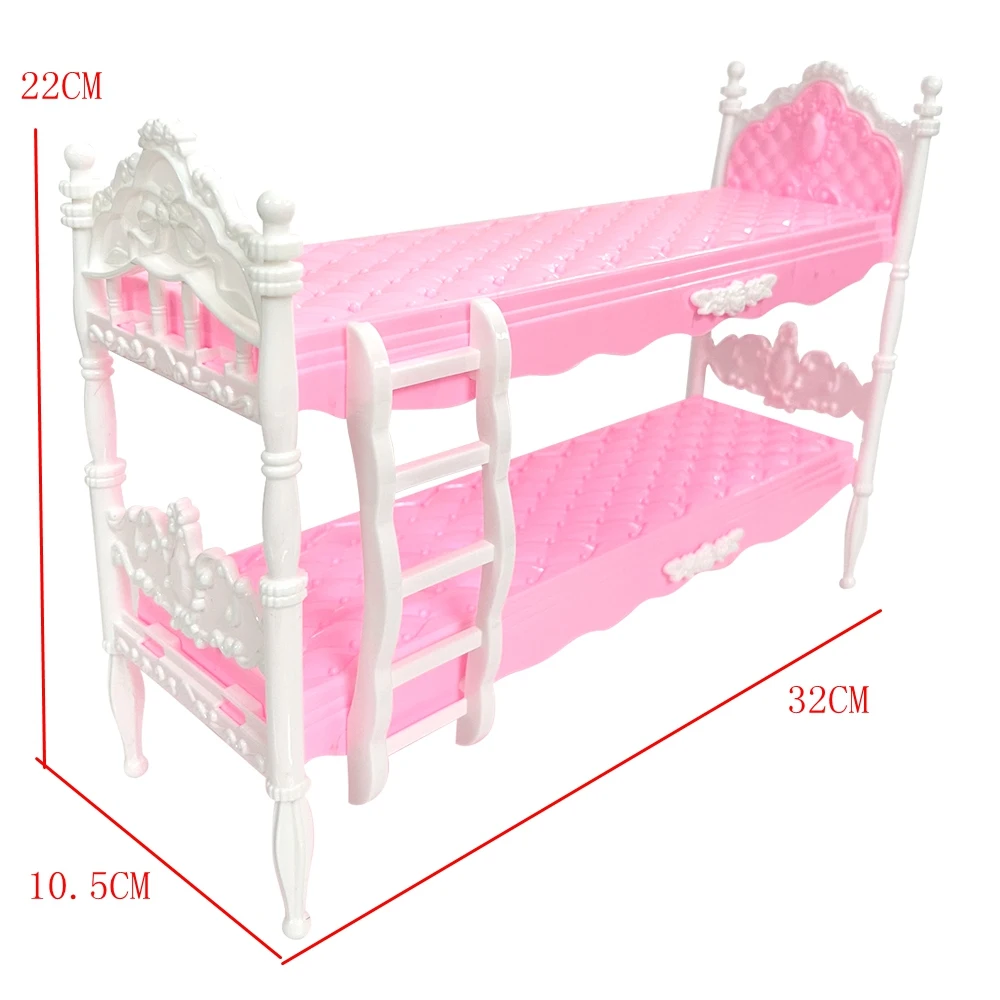 1 Pcs Pink Bunk Doll Bed Dollhouse Furniture Princess Girl Bedroom for Barbie - £13.25 GBP