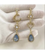 Blue Crystal Heart Moon Dangle Drop Earrings for Women - $9.99