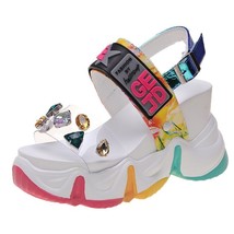 Summer Women Wee Sandals Transparent PVC Crystal Chunky Platform Shoes Woman Rai - £22.56 GBP