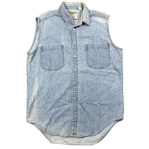 Vtg 90s Levis Denim Shirt Silver Tab Metal Button Sleeveless Faded Blue Jean L - £16.48 GBP