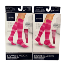 Sigvaris Compression ​Womens Socks Knee High Pink Stripe Lot 2 Size MS New - £39.13 GBP