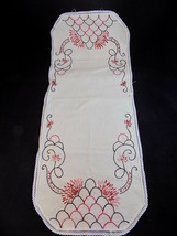 Vntg Table Linen Rectangular White W/ Art Deco Embroidery Design 29.5&quot;x12&quot; - £8.03 GBP