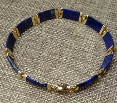 Natural Lapis Lazuli 14K Yellow Gold Bracelet Vintage  - £375.32 GBP