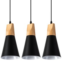 Black Wood Nordic Pendant Light For Kitchen Island, 3-Pack Modern Small Pendant  - £104.94 GBP