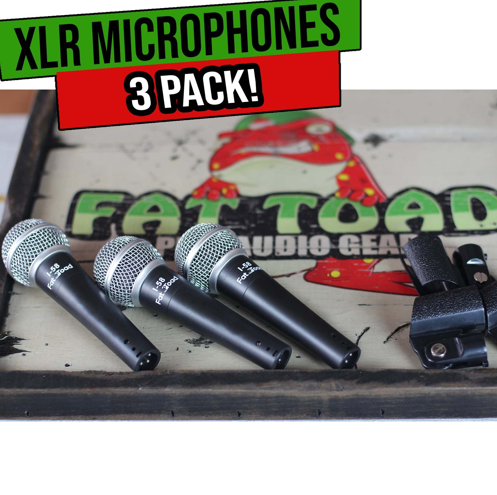 Vocal Handheld Microphones & Clips (3 Pack) by FAT TOAD | Cardioid Dynamic, Wire