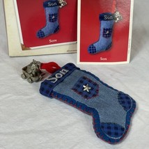 2002 Hallmark Son Fabric Christmas Stocking Ornament w/ Dog in Wagon Charm - £8.45 GBP