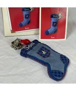 2002 Hallmark Son Fabric Christmas Stocking Ornament w/ Dog in Wagon Charm - $10.80