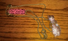 New Betsey Johnson Necklace Pink Kitty Pussy Cat Pin Rhienstone Sexy Bling - £12.04 GBP