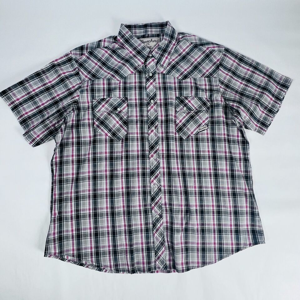 Wrancher Wrangle Pearl Snap Shirt Mens 2XL Gray Multicolor Plaid Shirt - $11.01