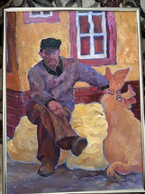 Old Man And The Pig Oil Painting By Bill Holley 1992 24x18 Framed - £193.98 GBP