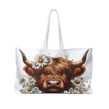 Personalised/Non-Personalised Weekender Bag, Dasies and Highland Cow, Large Week - £39.29 GBP
