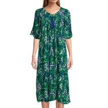 Go Softly Crinkle Rayon Zip Patio Dress | 3x, Floral Green Blue Mumu Caftan - $51.43