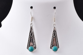 Fait Main Rhodium Poli Rond Turquoise Vintage Boucles Femme Fête Usure - £21.79 GBP