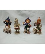Set Of (4) Villager Children With Lambs And Rabbits Drums Christmas Orna... - $26.94 CAD