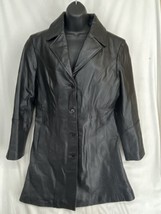 Excelled Collection Women&#39;s Black Long Leather Coat Button Jacket Lined ... - $28.49