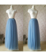 Dusty Blue Tulle Long Skirt and Top Set Blue Wedding Bridesmaids Sets Ou... - £67.81 GBP