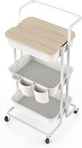 DTK 3 Tier Utility Rolling Cart with Cover Board, Rolling Storage Cart with - $730.46 MXN