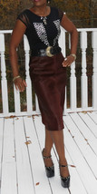 New designer Burgundy Mila Schon Italy Calf pony fur fitted skirt  S-6/8 It 42 - £474.02 GBP