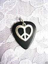 Black Guitar Pick Alloy Heart Shaped Peace Sign Symbol Pendant Adj Necklace - £3.94 GBP