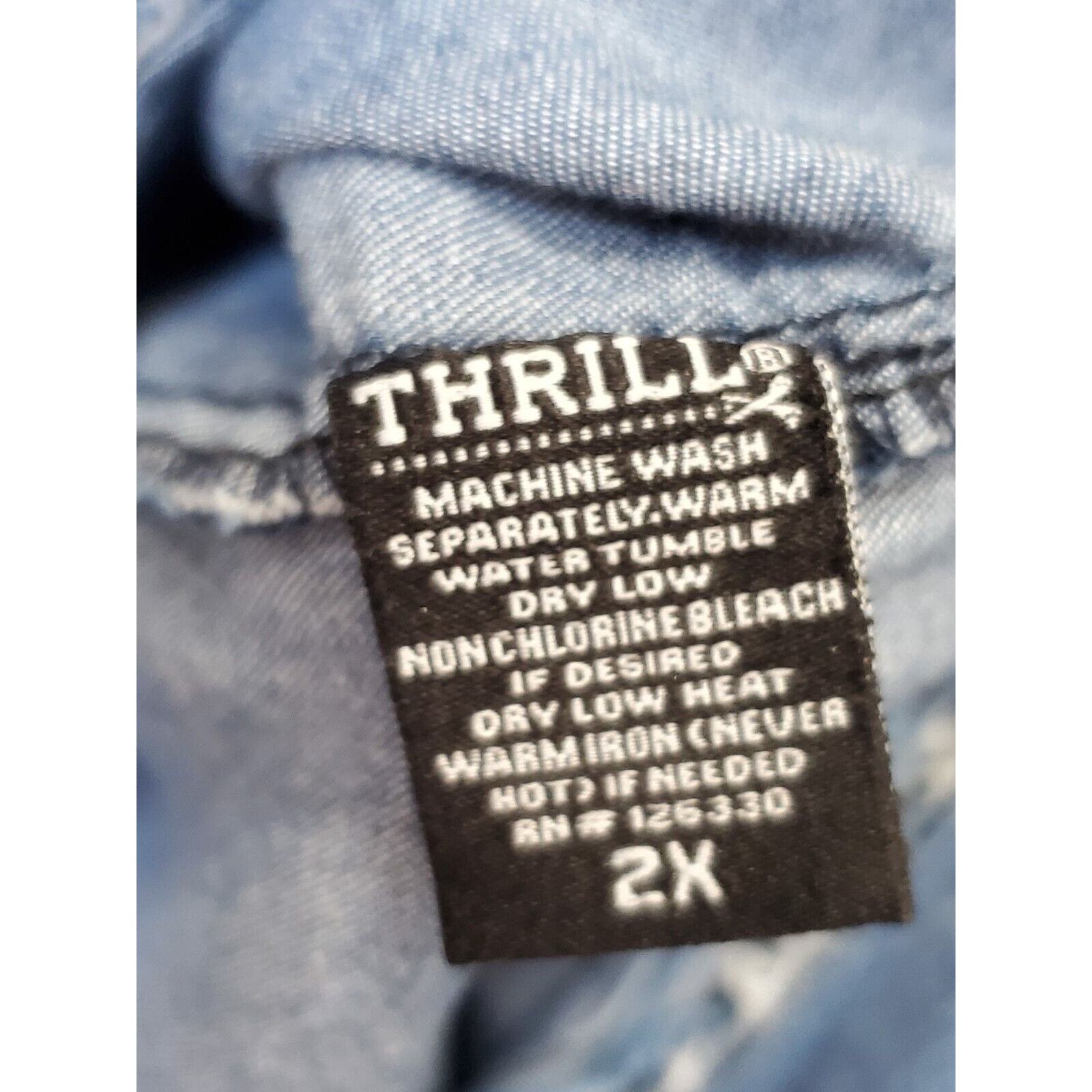 Thrill Jeans Distressed Blue Cotton Collared Long Sleeve Button Down Shirt 2X Item image 13
