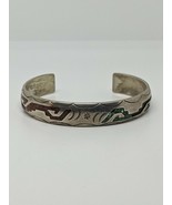 Vintage Sterling Silver 925 Signed ED Mosaic Navajo Cuff Bracelet - £33.85 GBP