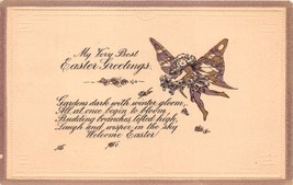 My Very Best Easter Greetings~Gilt Winged Cherub~Poem~Bordered Postcard c1921 - £4.51 GBP