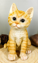 Realistic Sitting Orange Tabby Cat Statue With Glass Eyes Feline Decor Figurine - £26.36 GBP