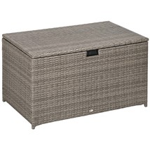 Outsunny 113 Gallon Rattan Outdoor Waterproof Deck Box, Gray - $4,585.24 MXN