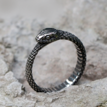 Vintage 316L Stainless Steel Viking Snakehead Amulet Ring - £14.37 GBP