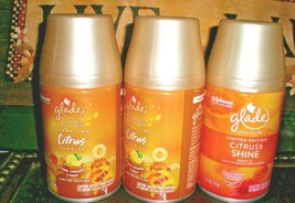 3 Glade Automatic Spray Can Refills 1 Citrus & Shine 2 Sunrise Scent Fit Airwick - $26.24