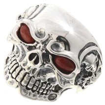 Navajo Sterling Silver Biker Skull Ring Red Coral Eyes Mens Lrg s12-13 - £116.77 GBP