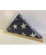 Burial casket flag acrylic display case with oak baseveterans memorial 5... - $74.20