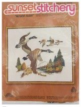 vtg SUNSET STITCHERY Embroidery Kit Autumn Filght 2455 Birds Geese Fall Trees - $16.34