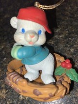 1993 Enesco Lustre Fame Bunny Rabbit Baseball Glove & Bat Christmas Ornament 3" - $9.49