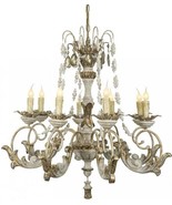 Chandelier Gold Accents White Gray Distressed Wood Carved - $2,633.83 CAD