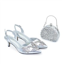 Set Italian Design Shoes And Bag Sandals Rhinestones Party Shoes Wedding... - $150.58 CAD