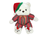 CUDDLE WIT CHRISTMAS WHITE TEDDY BEAR W/ SLIPPERS VINTAGE STUFFED ANIMAL... - $28.50