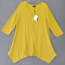 Alisha D Women Shirt Size XL Yellow Gold Stretch Classic 3/4 Sleeves V-N... - £22.75 GBP