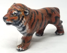 Yellow Eye Orange Tiger Figurine Small Standing Black Stripe Ceramic Vin... - $18.95