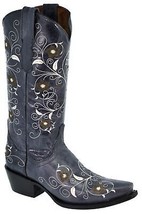 Womens Cowboy Boots Denim Blue Western Wear Leather Floral Embroidered Snip Toe - £77.35 GBP
