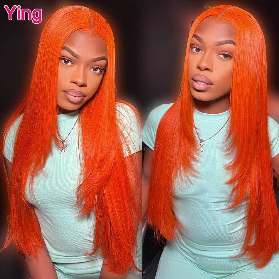 Ying Bone Straight Ginger Orange Colored 13x6 Lace Frontal Wig 12 A Remy... - £80.11 GBP+