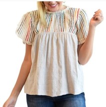 ALTAR&#39;D STATE embroidered Blouse XS boxy fringe top Textured Ethnic Tunic - £9.38 GBP