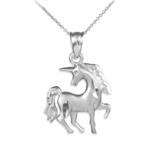 Sterling Silver Satin Finish Diamond Cut Silver Unicorn Charm Pendant Necklace - £26.97 GBP+