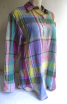 Lauren Ralph Lauren 100% Linen Madras Plaid Blouse Shirt LRL Logo Vintag... - $28.49