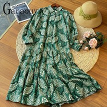 Garaouy New Summer Women Fashion Print Panelled Midi Shirt Dress Vintage Long Sl - £129.90 GBP