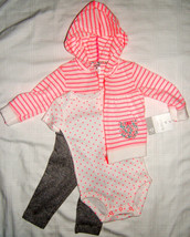 Carter&#39;s Girls 3 Pc Set Hoodie Top Bodysuit Pants 9M 9 Months - £10.66 GBP