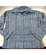 Baja Joe Mens Hoodie Blue White Stripe V Neck Pocket Long Sleeve Drug Ru... - $17.59 CAD
